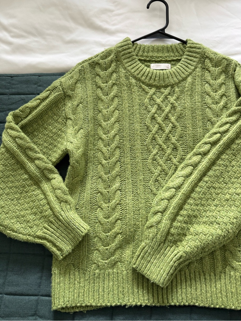 LC Lauren Conrad Light Olive Green Cable Knit Crewneck Sweater - Size S